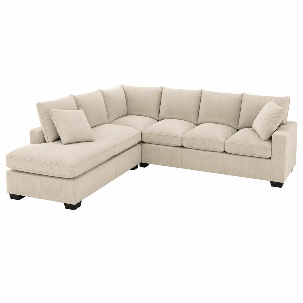 Narożna sofa modułowa L z tkaniny sztruksowej beżowa 285x230x85 cm