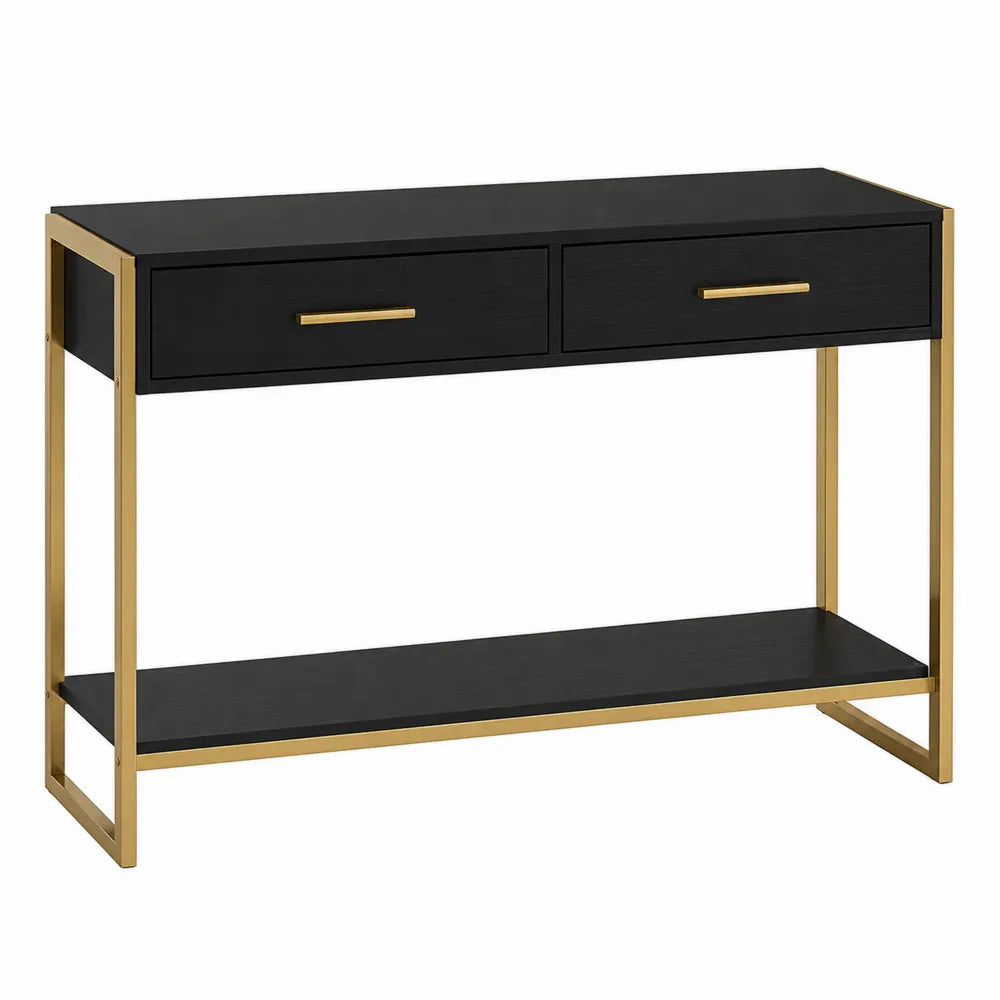 Konsola z szufladami czarna metalowa i MDF 120 cm