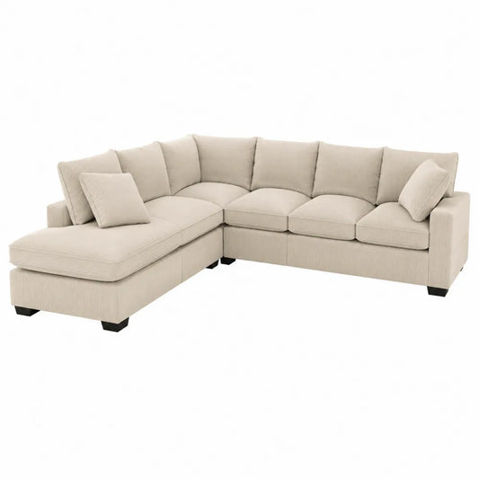 Narożna sofa modułowa L z tkaniny sztruksowej beżowa 285x230x85 cm