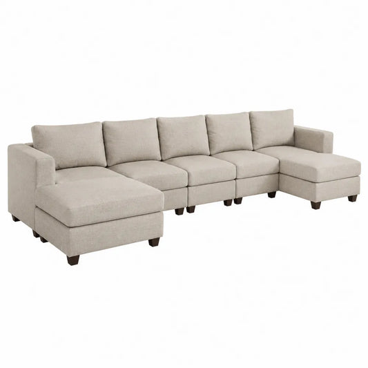Beżowa sofa modułowa z tkaniny poliestrowej