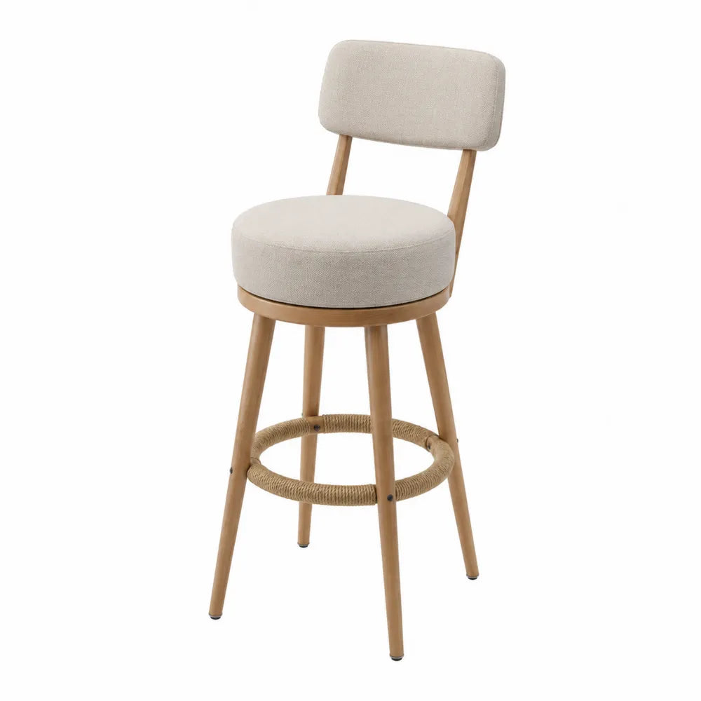 Stołek barowy obrotowy z drewna bukowego i tkaniny, beżowy 110 cm