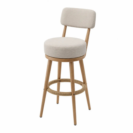 Stołek barowy obrotowy z drewna bukowego i tkaniny, beżowy 110 cm