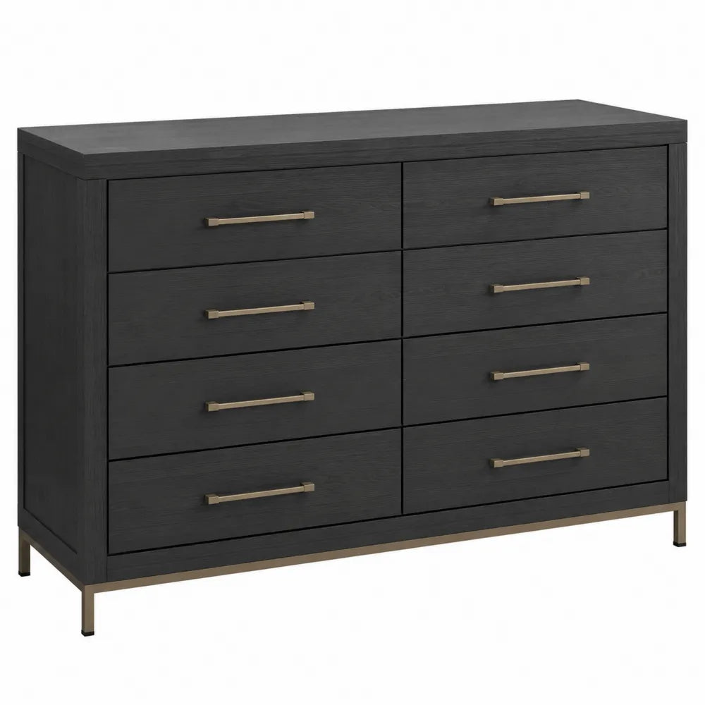 Komoda z 8 szufladami drewno dębowe czarna 120cm x 40cm x 80cm