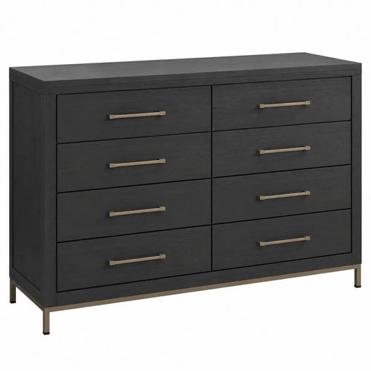 Komoda z 8 szufladami drewno dębowe czarna 120cm x 40cm x 80cm