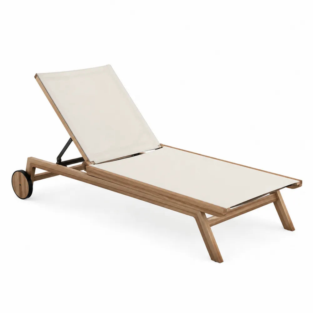 Leżak ogrodowy drewniany teak kremowy 200x70x35 cm
